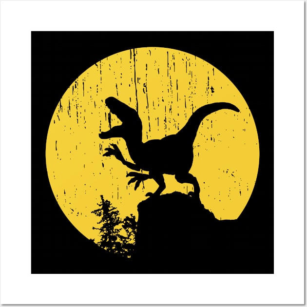 Funny Halloween Dinosaur Moon Silhouette Velociraptor Wall Art by focodesigns